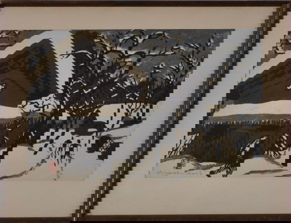 Kiyoshi Saito, Japan, (1907-1997), untitled, signe: Kiyoshi Saito, Japan, (1907-1997), untitled, signed ll, color woodblock on paper, 9 3/4" x 15", sight framed