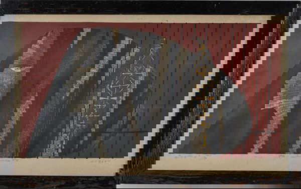 Japan, 1960, untitled, Woman, signed illegibly, L.: Japan, 1960, untitled, Woman, signed illegibly, L.C. Color wood block on paper, 12 5/8" x 21 5/8" (sight) framed