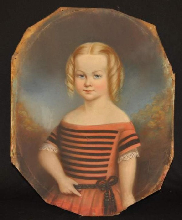 American School (19th C) Portrait of a young girl,: American School (19th C) Portrait of a young girl, unsigned. Pastel, 27" x 21 1/2" framed