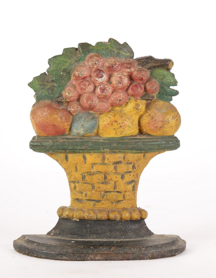 CAST IRON BASKET OF FRUIT DOOR STOP: 8 inches