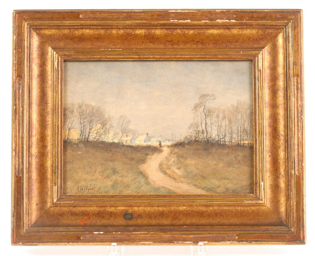 ALEXANDER HELWIG WYANT (1836-1892): "Breaks in the Clouds" watercolor 7 x 9 1/2 inches. signed. custom frame. 11 1/2 x 14 inches (overall)