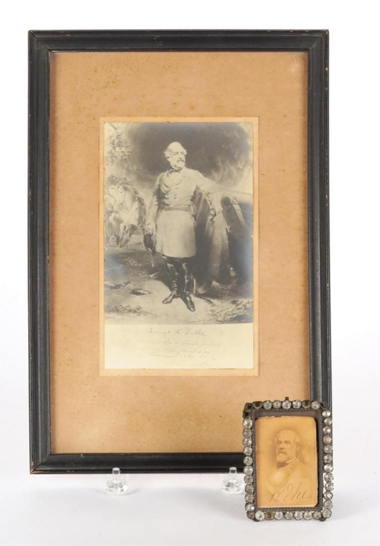 SIGNED CDV OF ROBERT E. LEE by VANNERSON & JONES: And a second albumen print by Edward C. Bruce. CDV measures 4 1/2 x 3 inches (including frame). Bruce example measures 16 x11 inches (including frame)