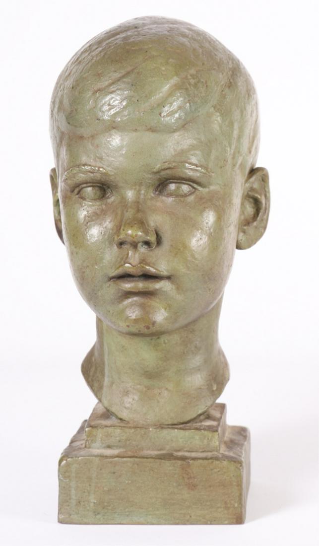(20th c) AMERICAN SCHOOL "YOUNG BOY": Bronze 14 inches. signed K.B.H. Ideal Casting Company.