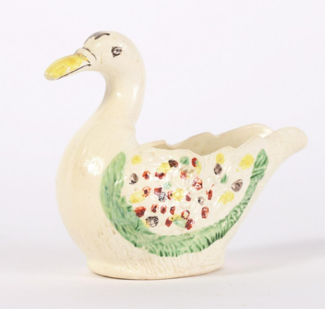STAFFORDSHIRE SWAN-FORM CONTAINER: 3 1/2 x 4 1/2 inches