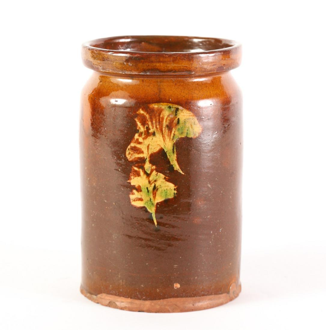 WIDEMOUTH REDWARE JAR with MOCHA GLAZE: 8 x 5 inches