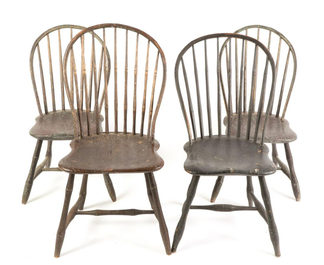 (4) BAMBOO TURNED WINDSOR SIDE CHAIRS: 37 1/2 x 18 x 16 1/2 inches (17 inch seat height)