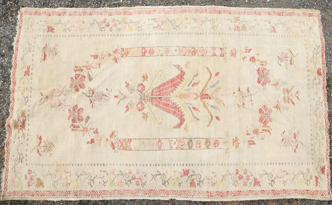 UNUSUAL ANTIQUE TURKISH TRIBAL AREA RUG: 4' x 6'8"