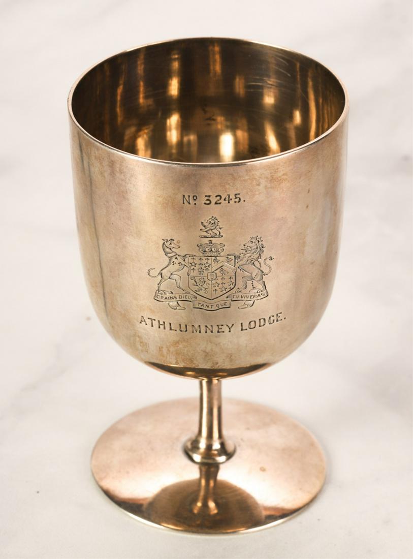 BRITISH STERLING SILVER PRESENTATION CUP: Athlumney Masonic Lodge No. 3245. 1907-1908 Frederick Gordon Potter Thorne born 1935. Presented by his grandfather Captain Stuart Colquahoun Grant to his grandson. 4 1/2 inches. 7 troy ounces