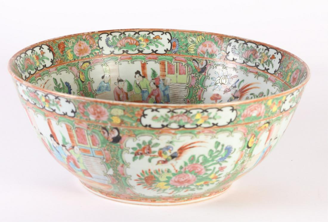 LARGE (19th c) ROSE MEDALLION PUNCH BOWL: 6 1/2 x 16 1/4 inches