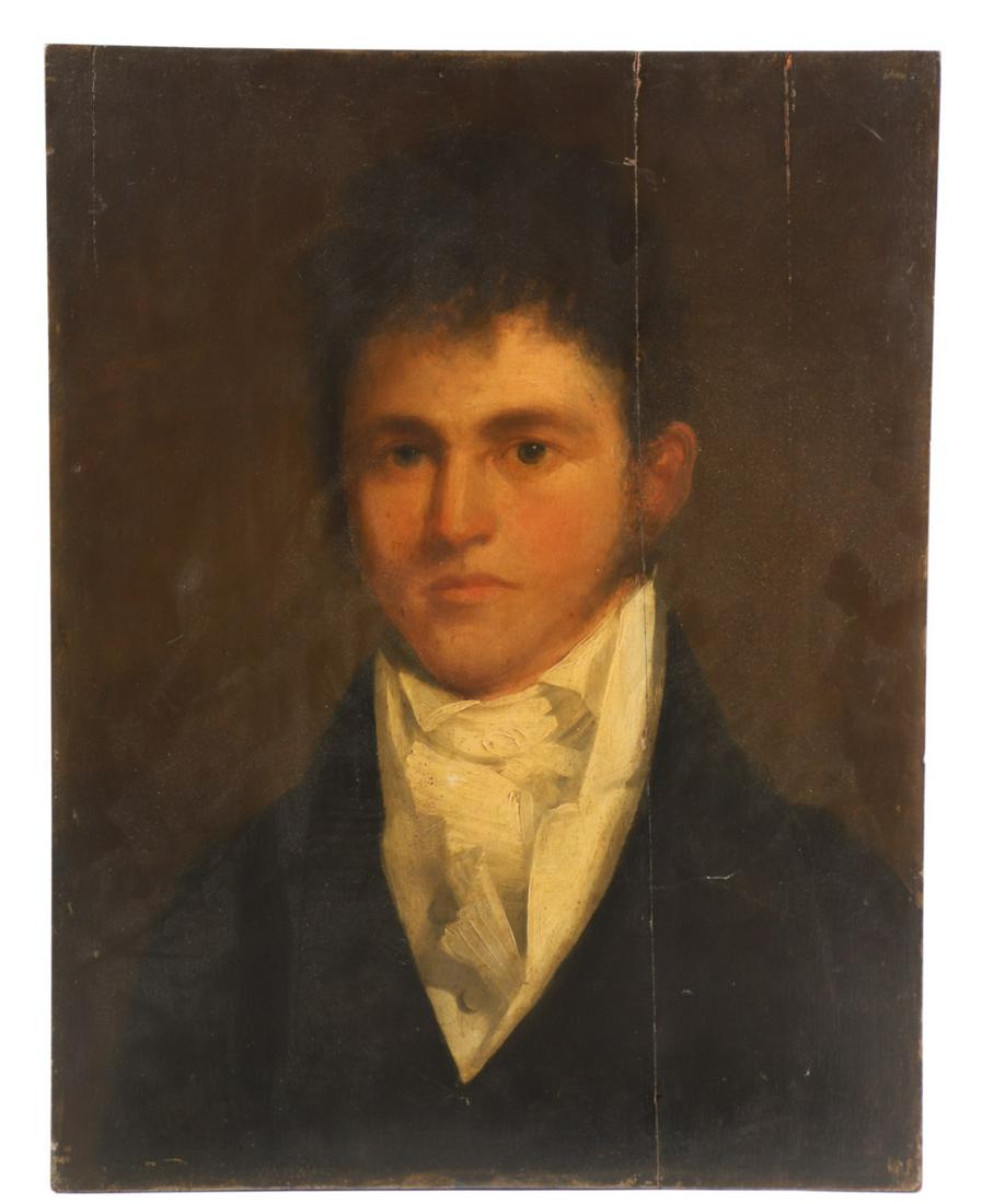 FEDERAL PERIOD PORTRAIT OF A YOUNG MAN: Oil on panel 20 1/4 x 15 3/4 inches. unsigned. unframed