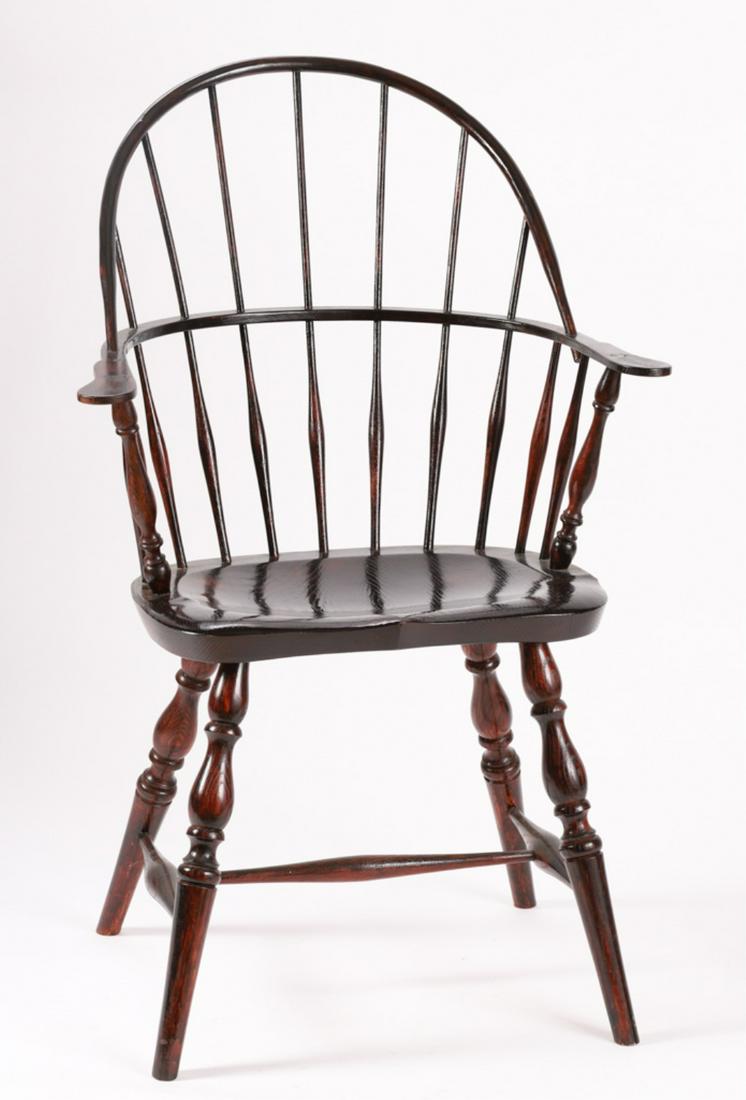 BARTLEY COLLECTION / FORD MUSEUM WINDSOR CHAIR: Twice branded. 38 1/2 x 25 x 16 inches