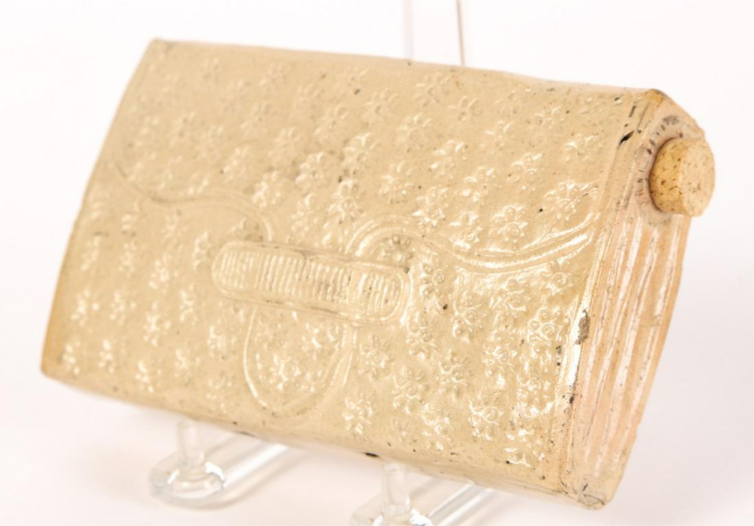 SALTGLAZED STONEWARE WALLET-FORM FLASK: 1 1/2 x 5 1/2 x 3 1/2 inches