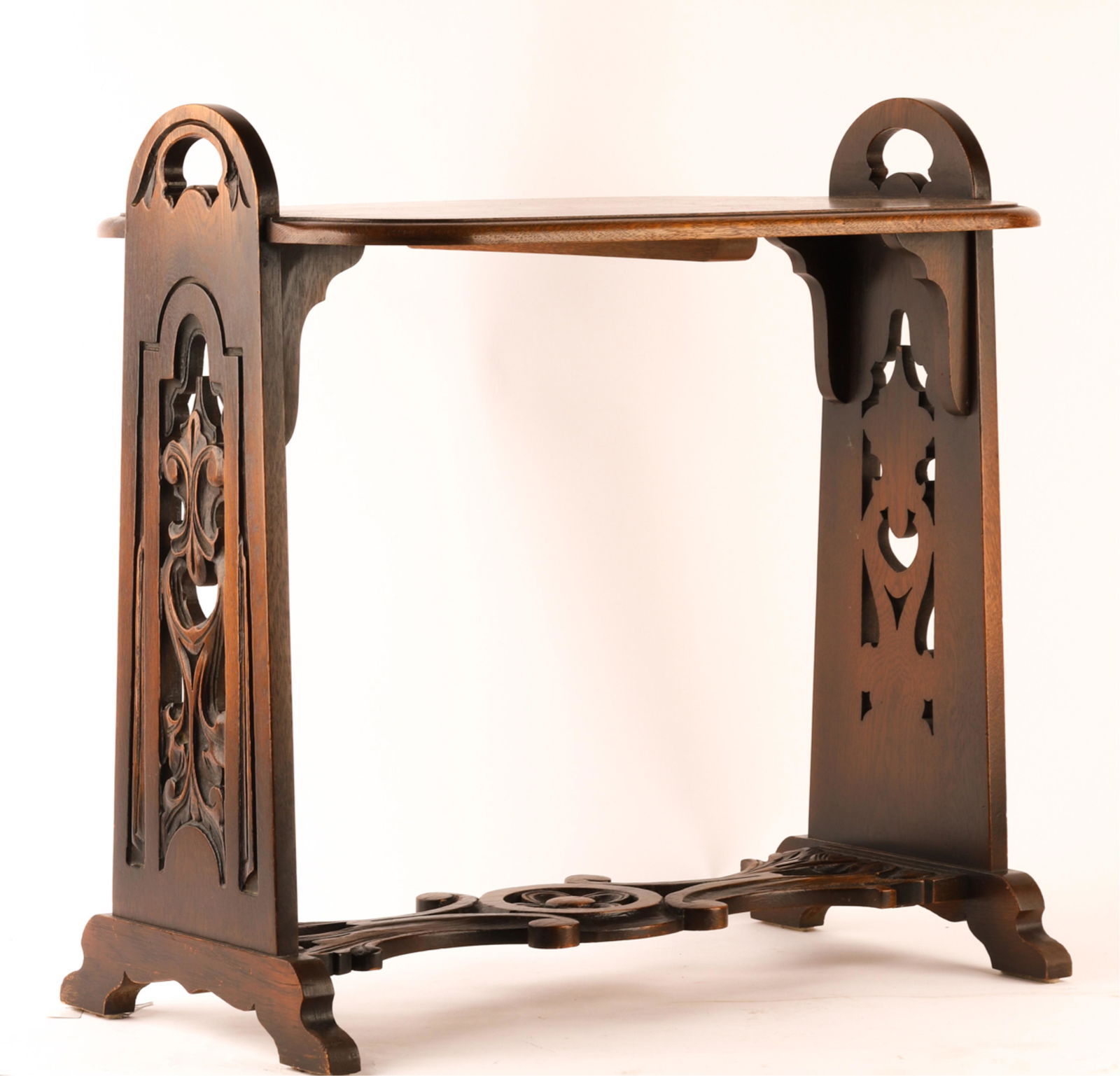CARVED AND PIERCED OAK TRAY TABLE (1 of 9)