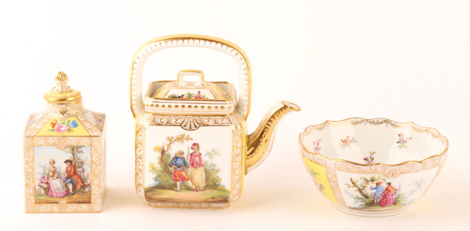 DRESDEN PORCELAIN TEAPOT, TEA CADDY & WASTE BOWL (1 of 15)