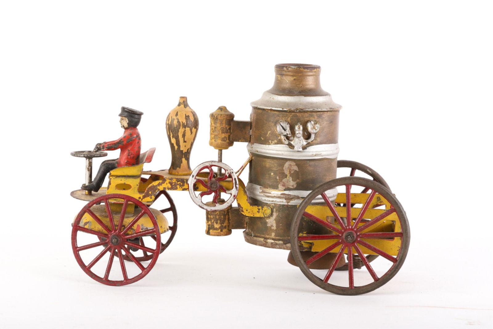ANTIQUE CAST IRON & TIN WIND-UP TOY FIRE TRUCK (1 of 7)