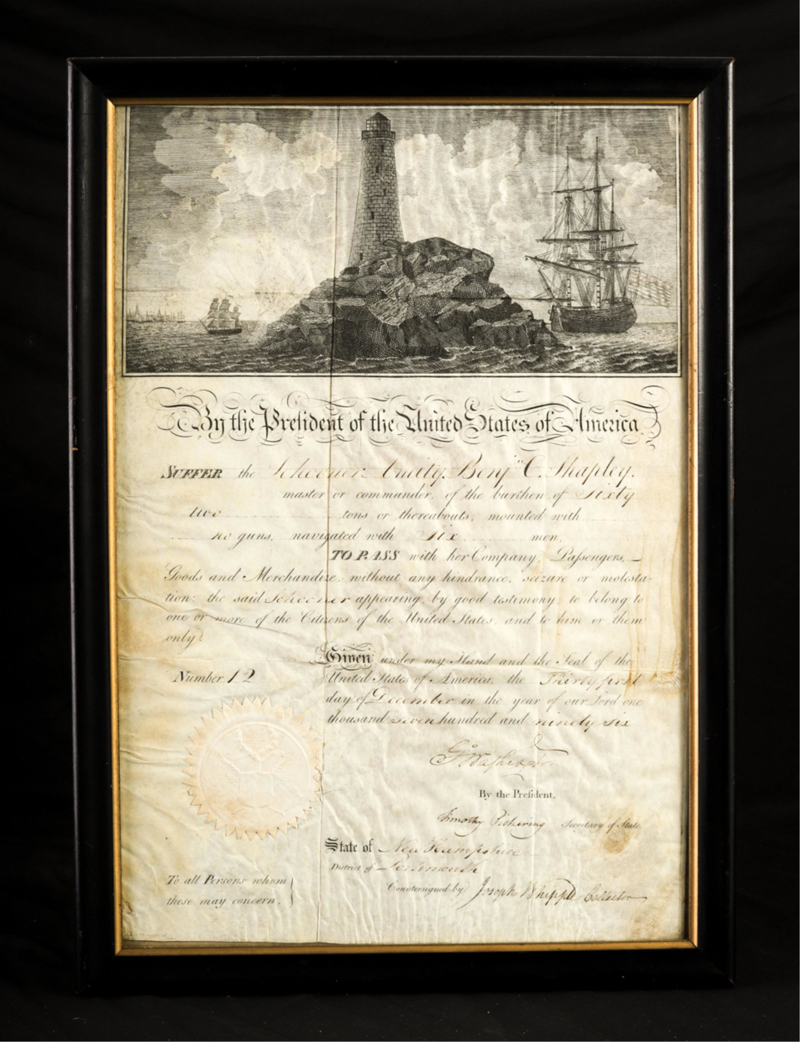 1796 SHIP'S PASSPORT signed by GEORGE WASHINGTON (1 of 10)