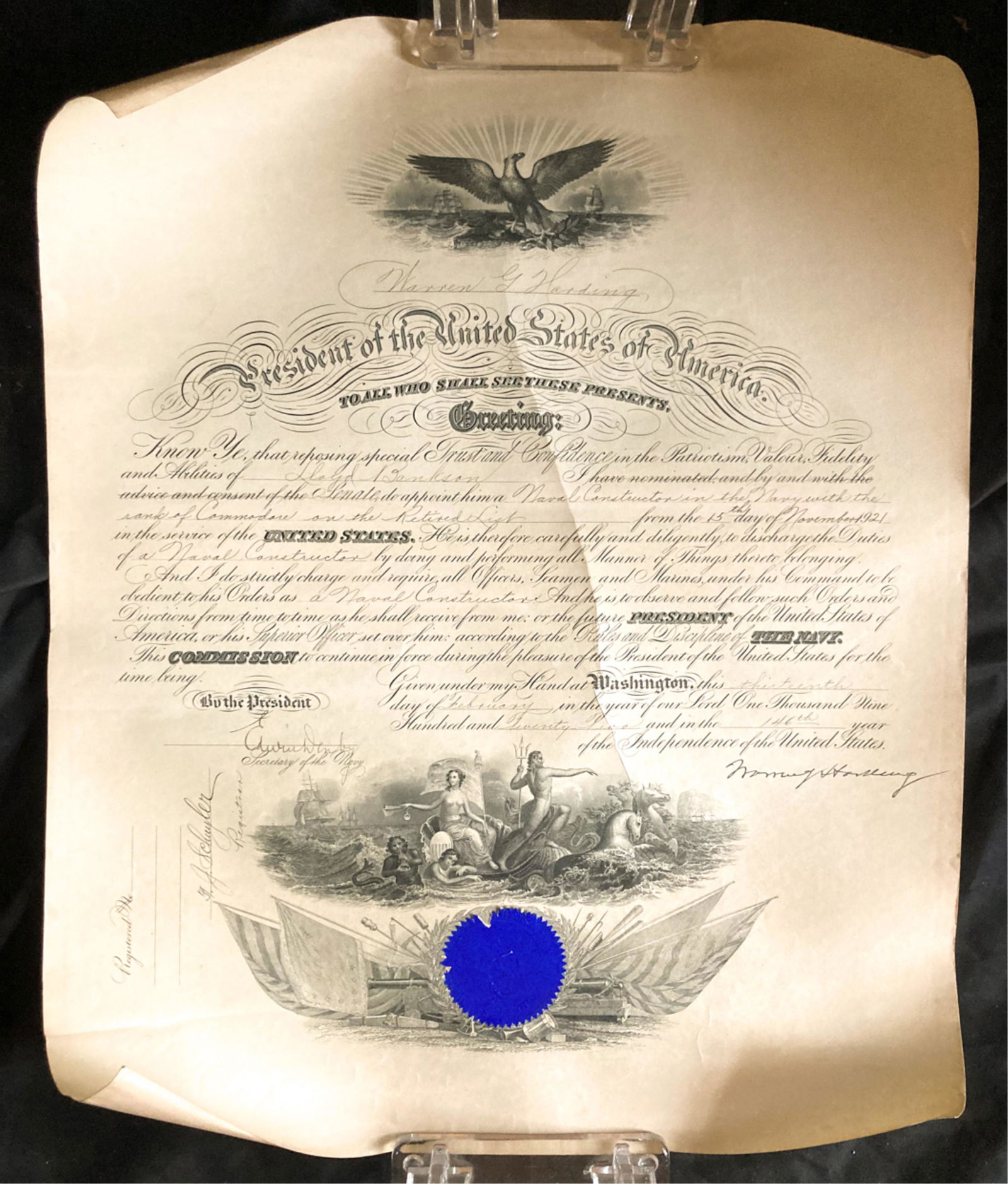 PRESIDENT WARREN G HARDING SIGNED DOCUMENT (1 of 8)