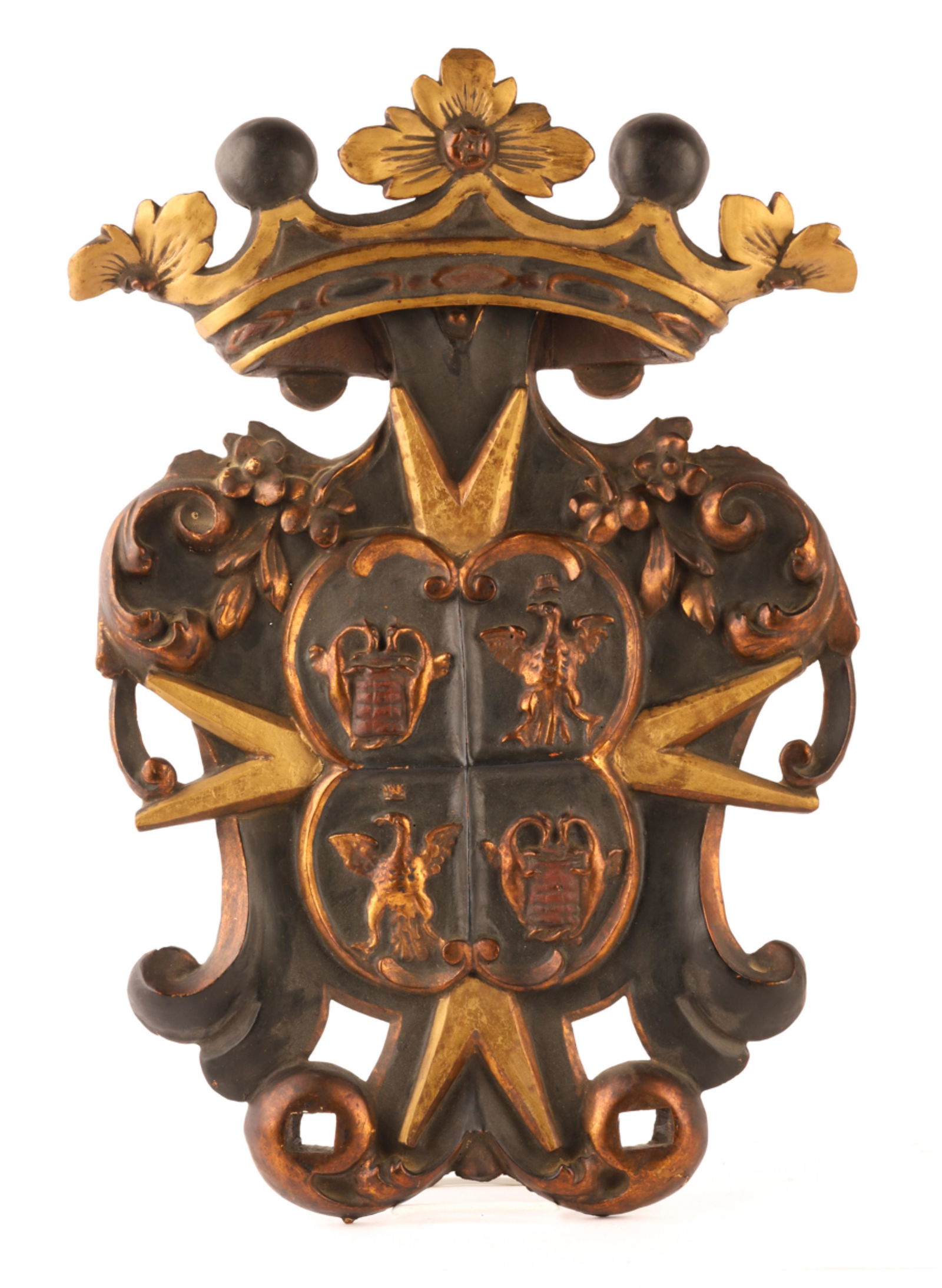 (Early 19th c) CARVED AND PAINTED COAT OF ARMS (1 of 12)