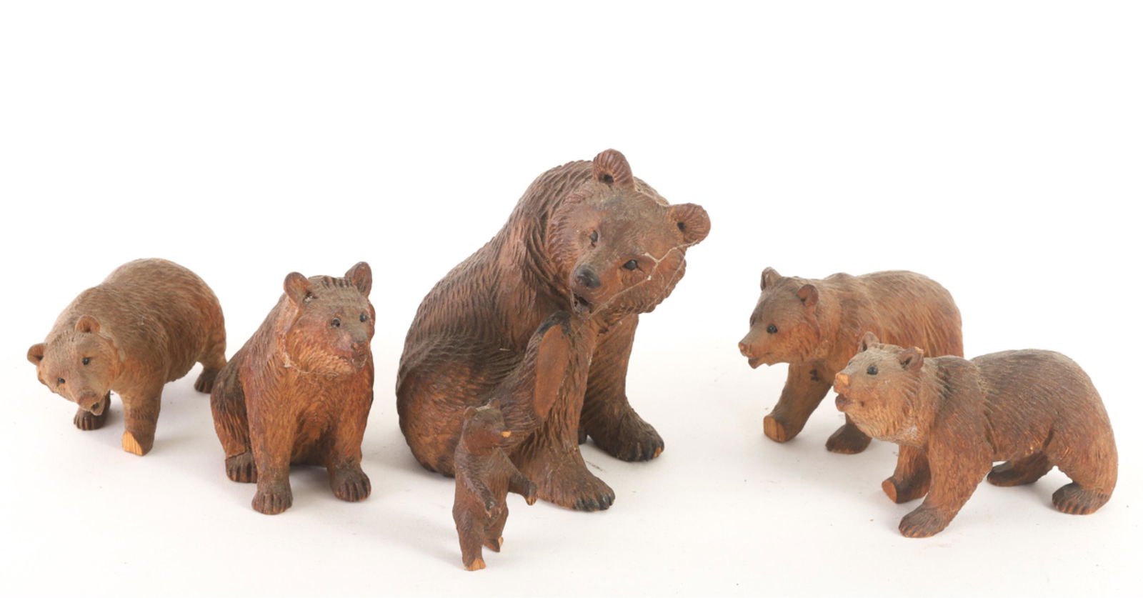 FAMILY OF (6) BLACK FOREST HAND CARVED BEARS (1 of 7)