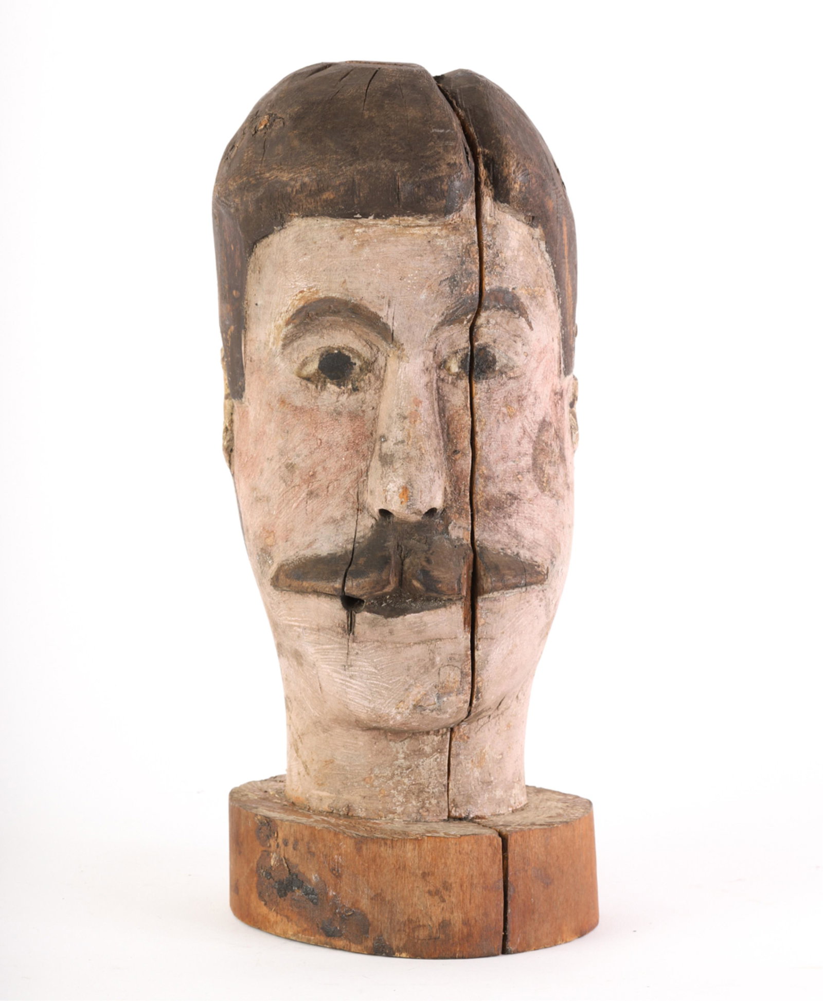 FOLK ART CARVING OF A GENT with a MUSTACHE: Carved and painted wood. 14 inches
