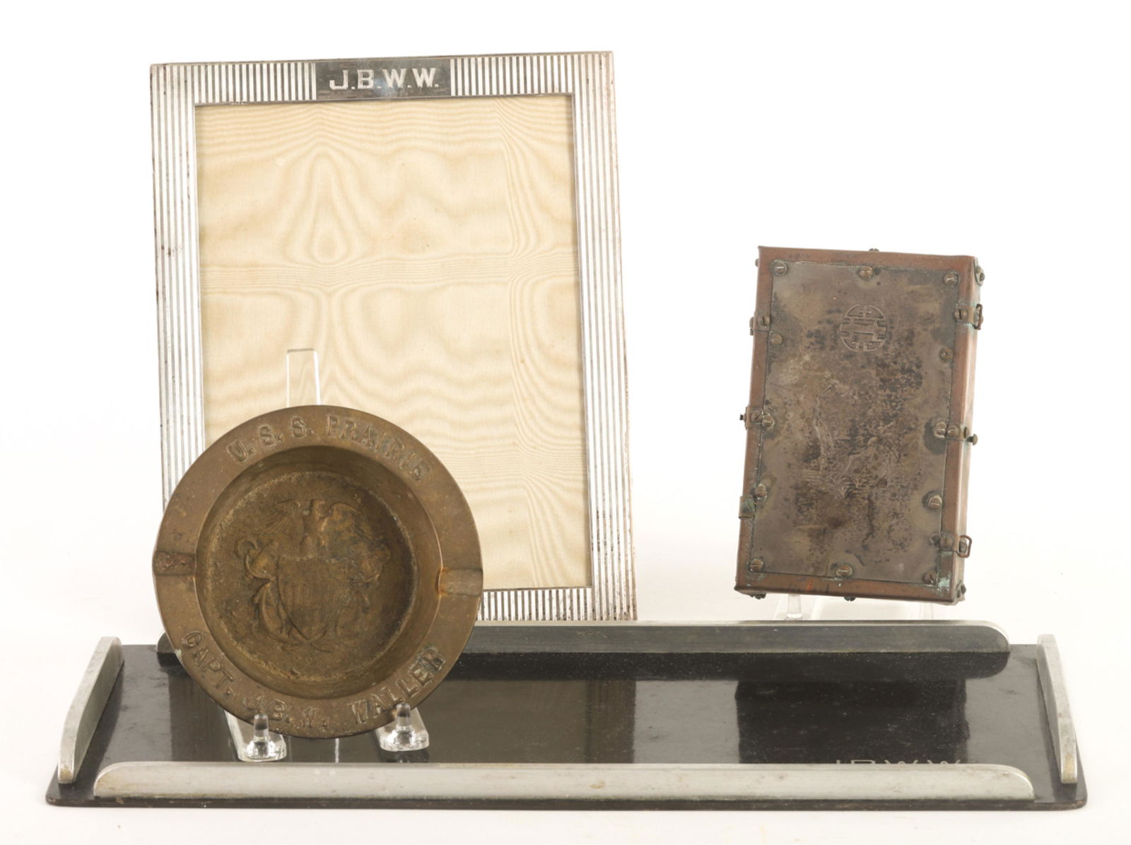 STERLING SILVER FRAME, CIGARETTE BOX & (2) TRAYS (1 of 7)