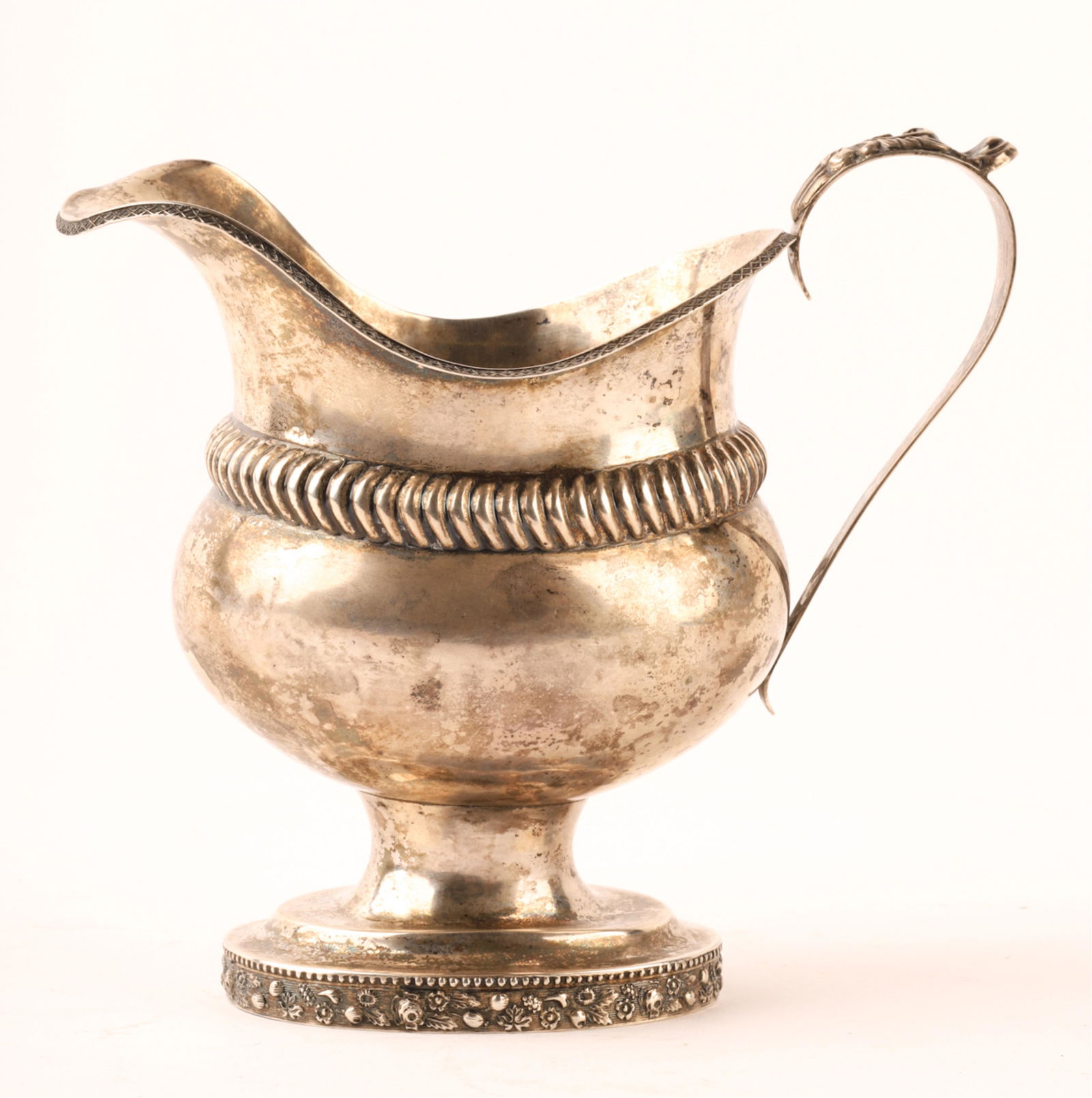 (19th c) COIN SILVER HELMET-FORM CREAMER (1 of 8)
