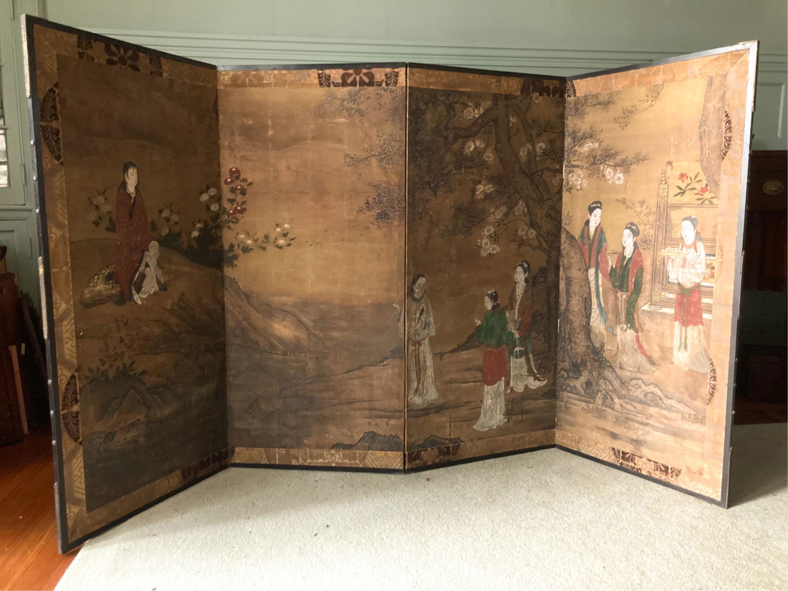 (19th c) JAPANESE (4) PANEL SCREEN (1 of 8)