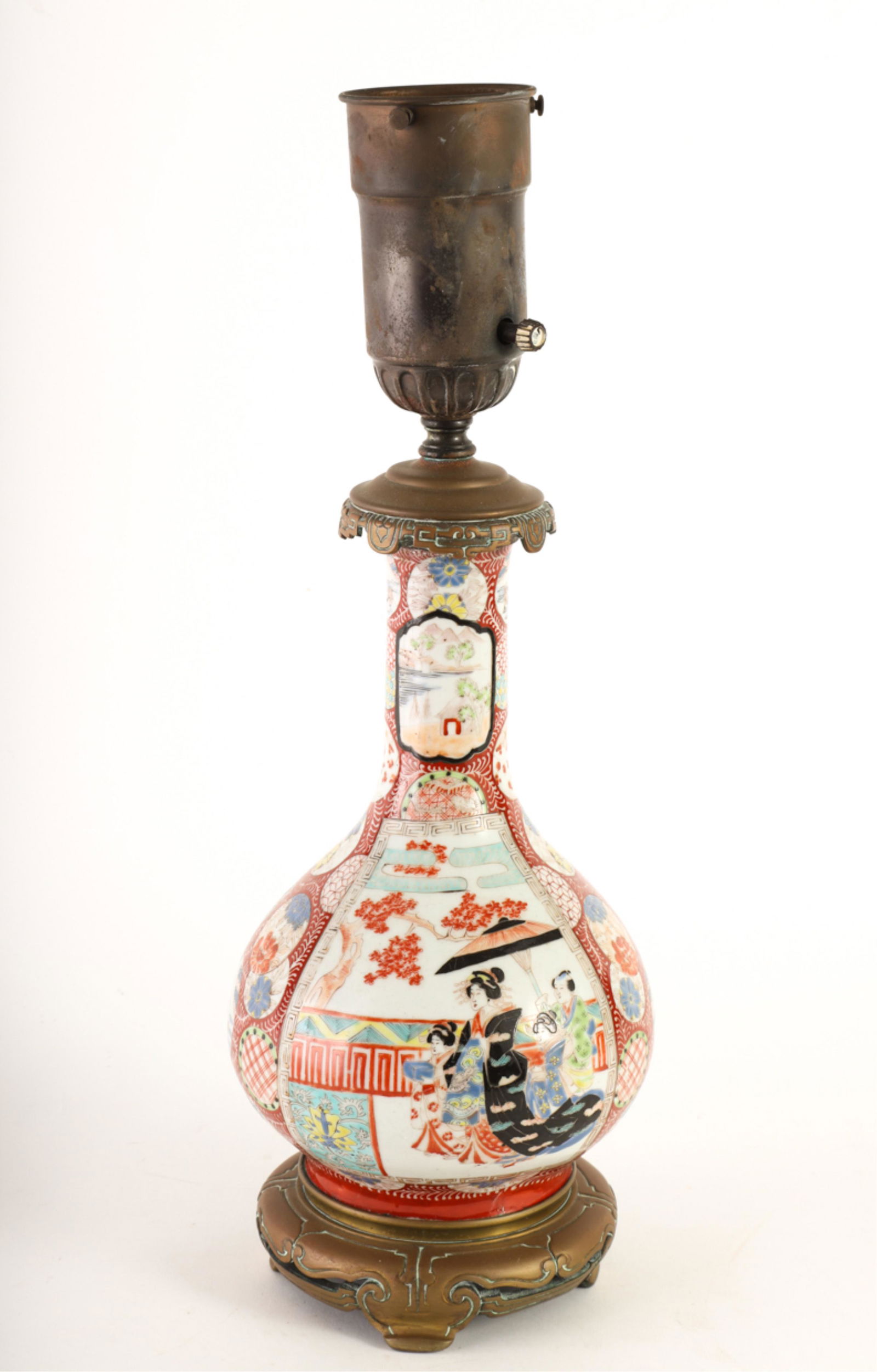 ASIAN BOTTLE-FORM PORCELAIN VASE set into a LAMP (1 of 6)