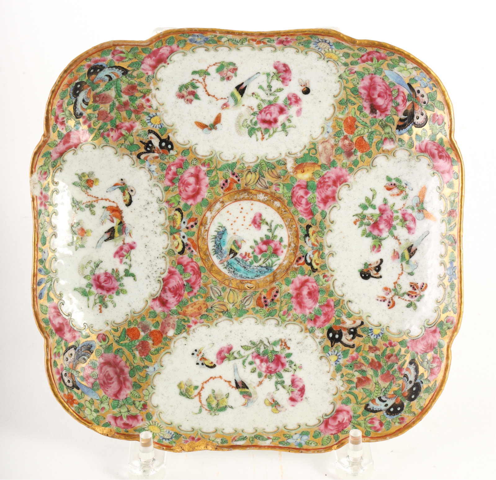 SMALL ROSE MEDALLION LOBED TRAY: 8 1/2 x 8 3/4 inches