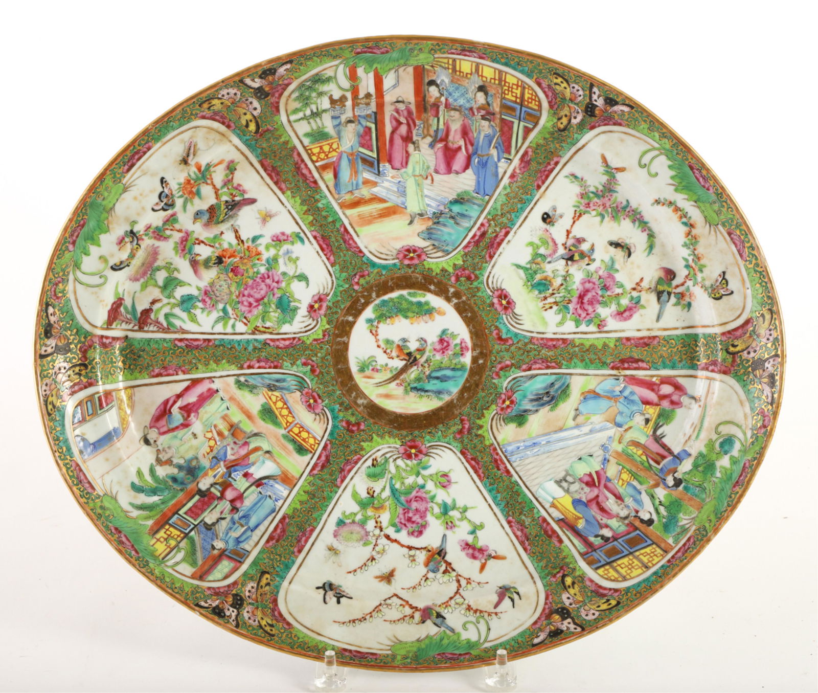 (19th c) LARGE ROSE MEDALLION OVAL TRAY (1 of 7)