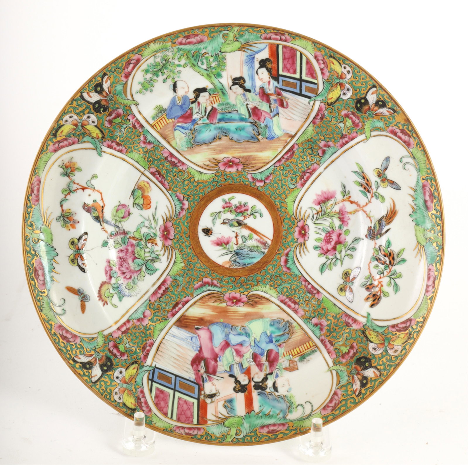 (19th c) ROSE MEDALLION DISHED PLATE: 10 inches