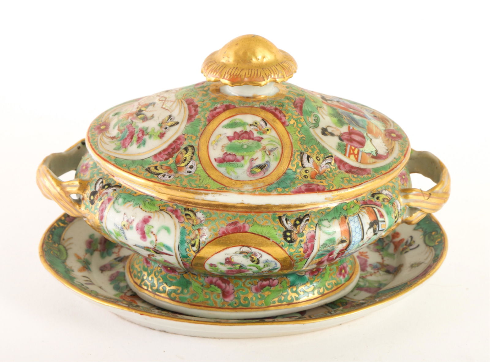 19thc SMALL ROSE MEDALLION TUREEN with UNDERPLATE (1 of 8)