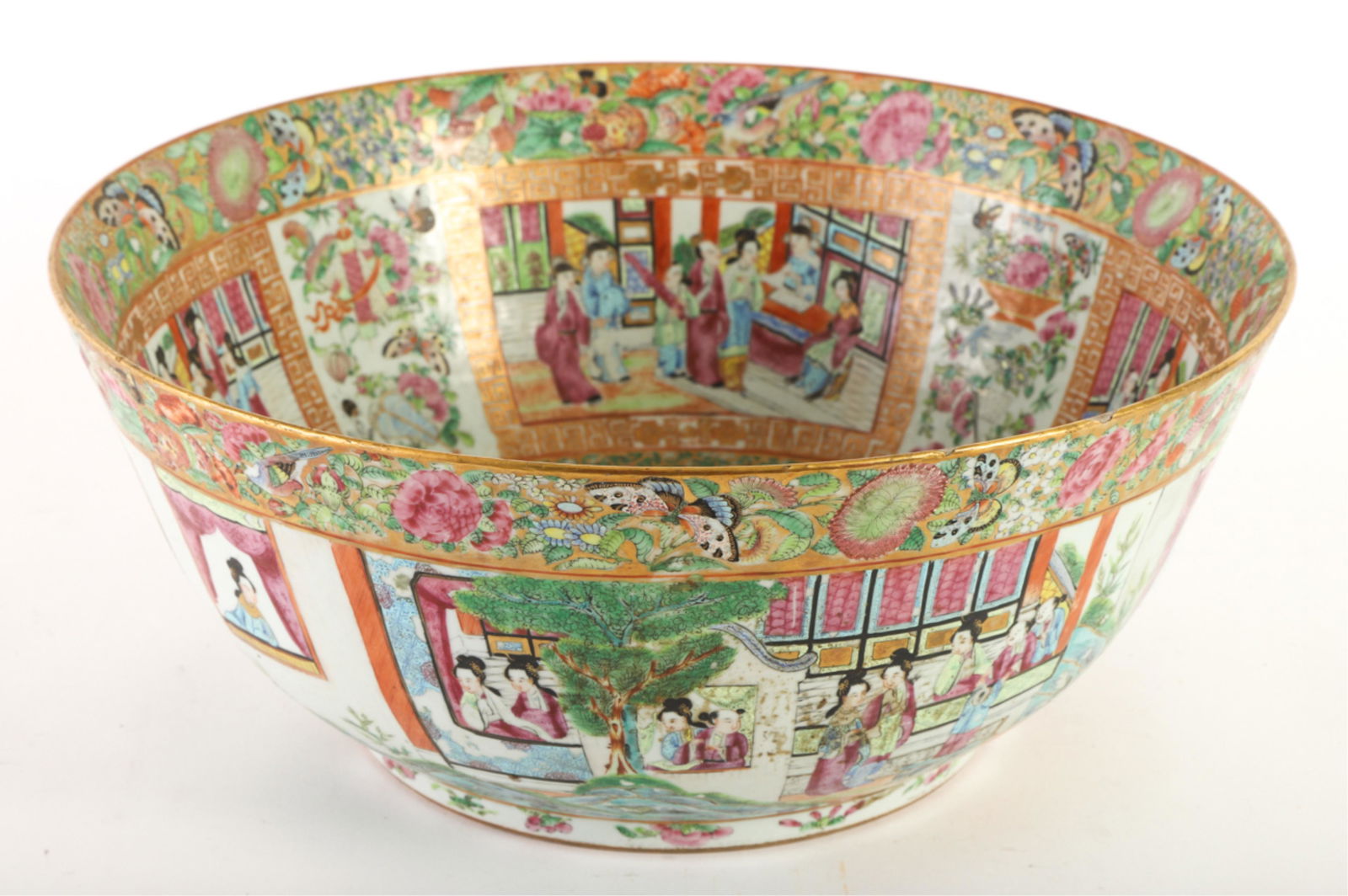 (19th c) LARGE ROSE MEDALLION PUNCH BOWL (1 of 8)