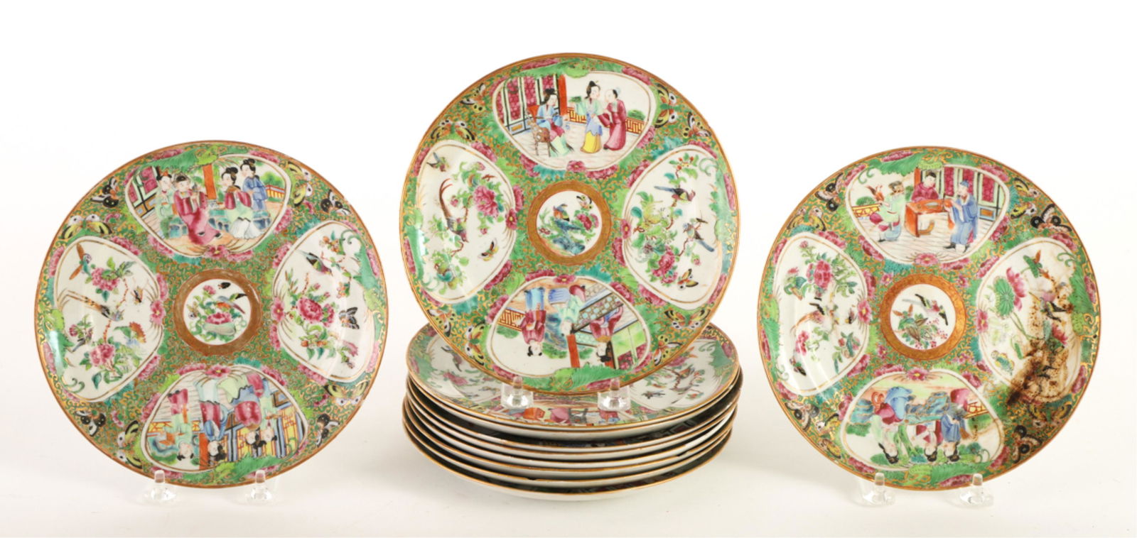 (19th c) (11) ROSE MEDALLION PLATES (1 of 6)