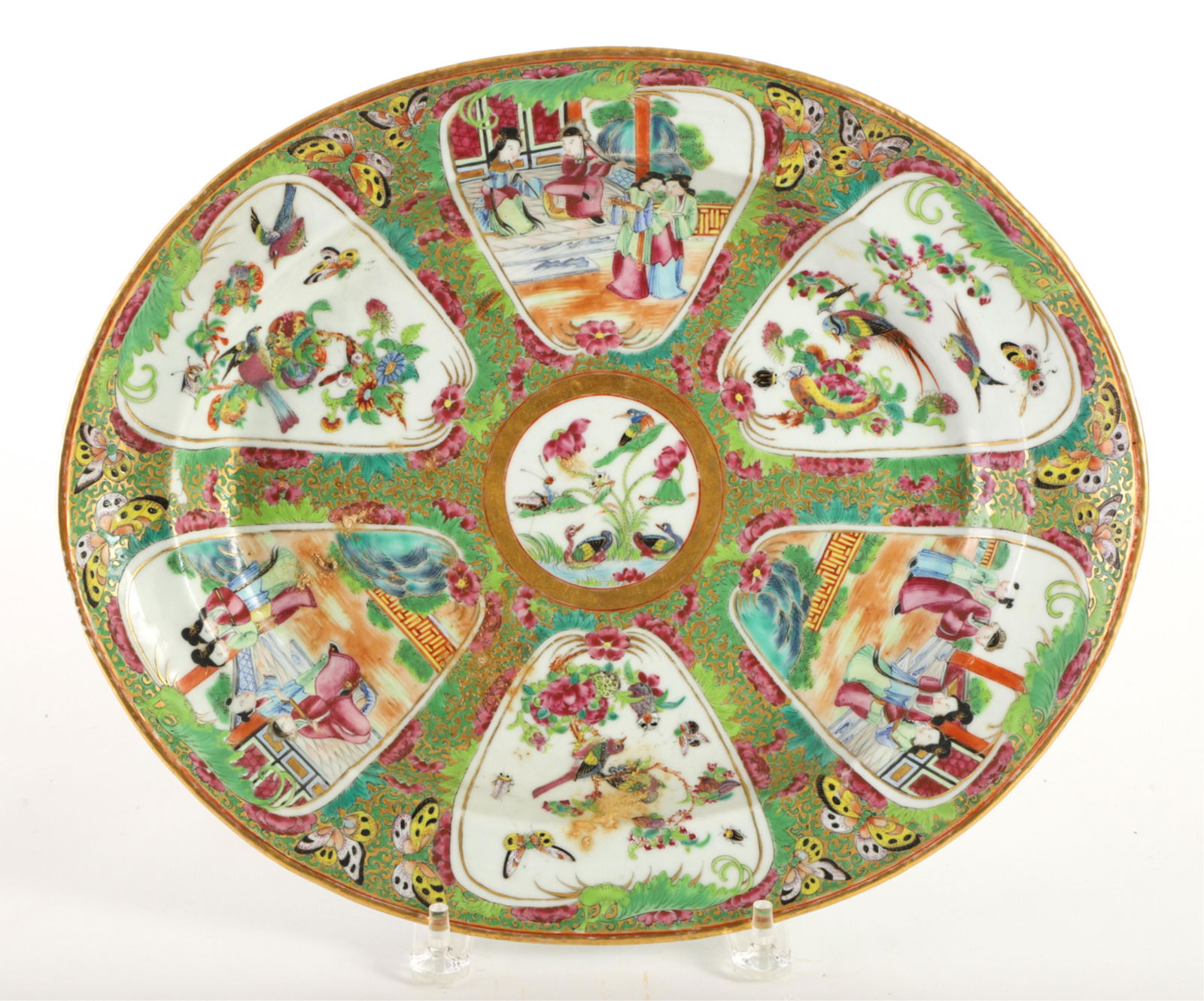 (19th c) ROSE MEDALLION DISHED OVAL TRAY (1 of 6)