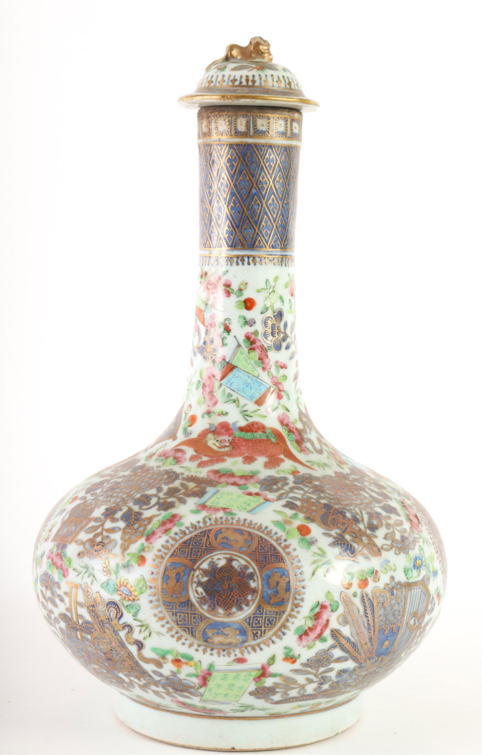 (19th c) CHINESE EXPORT PORCELAIN BOTTLE VASE (1 of 8)