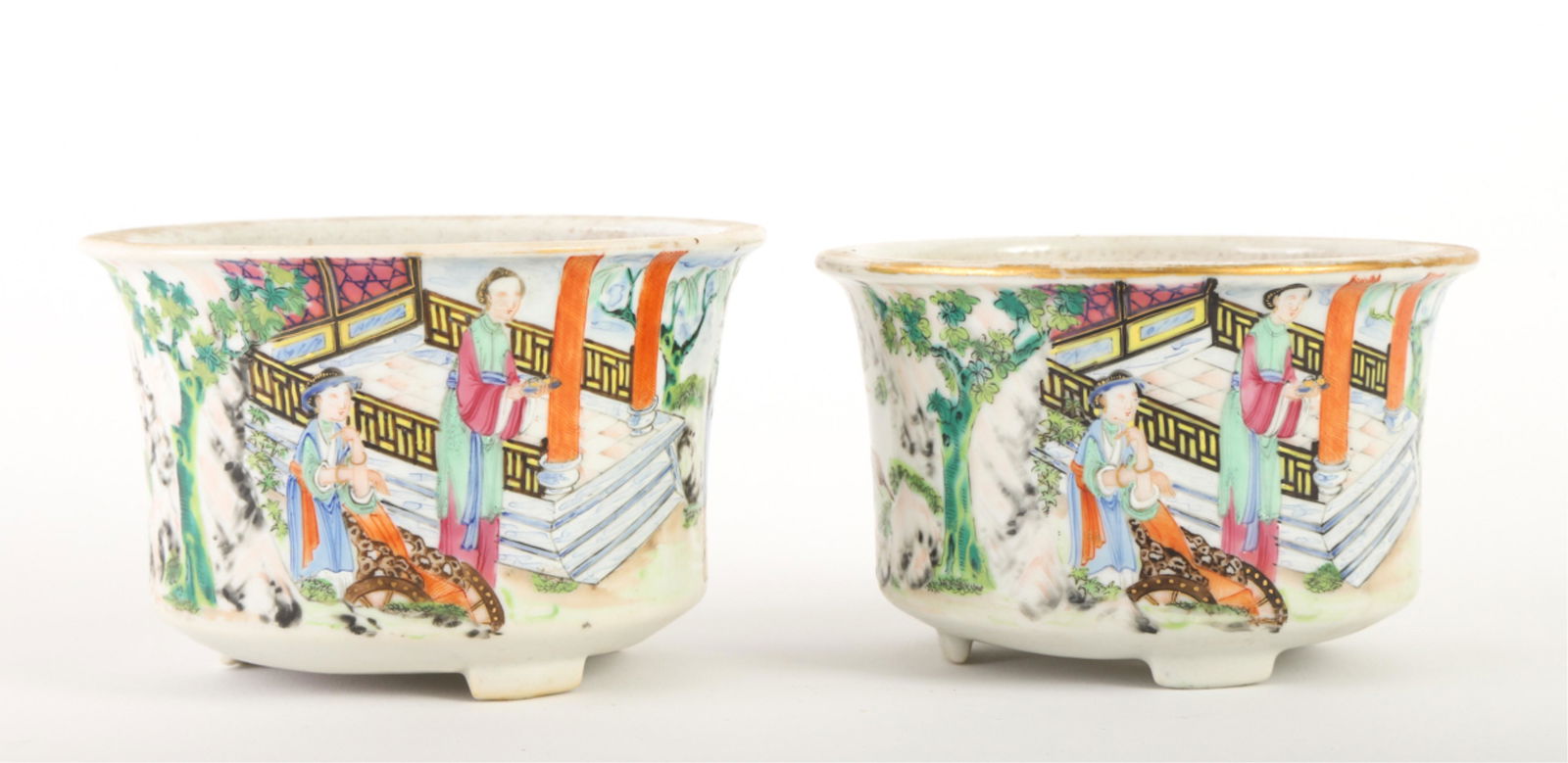 (19th c) PAIR OF CHINESE PORCELAIN FOOTED PLANTERS (1 of 10)