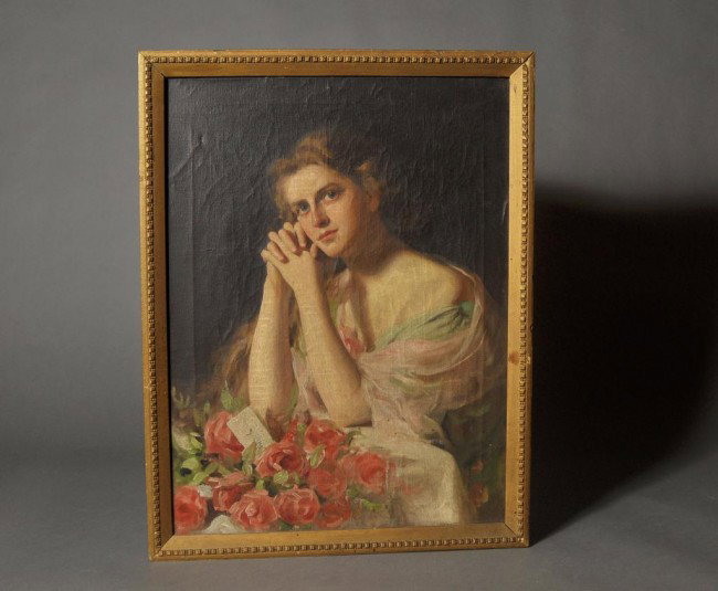 Scott Carbee (attributed) American (1860-1946) My : Scott Carbee (attributed) American (1860-1946) My Valentine, unsigned. Oil on canvas, 24"" X 18"" framed