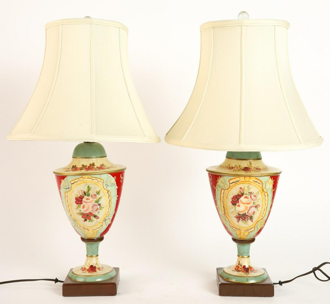 PAIR OF HAND PAINTED PORCELAIN TABLE LAMPS (1 of 7)