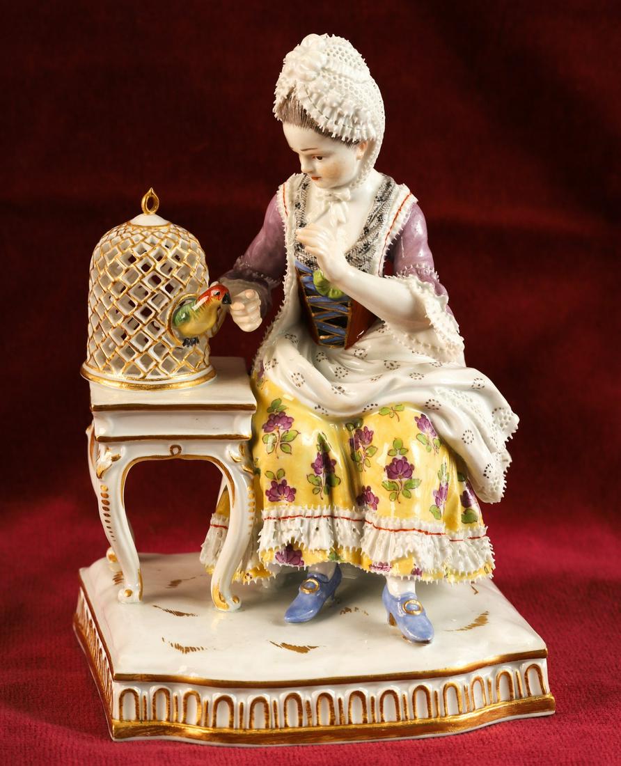 MEISSEN FIGURE GROUP with YOUNG WOMAN & PARROT (1 of 9)