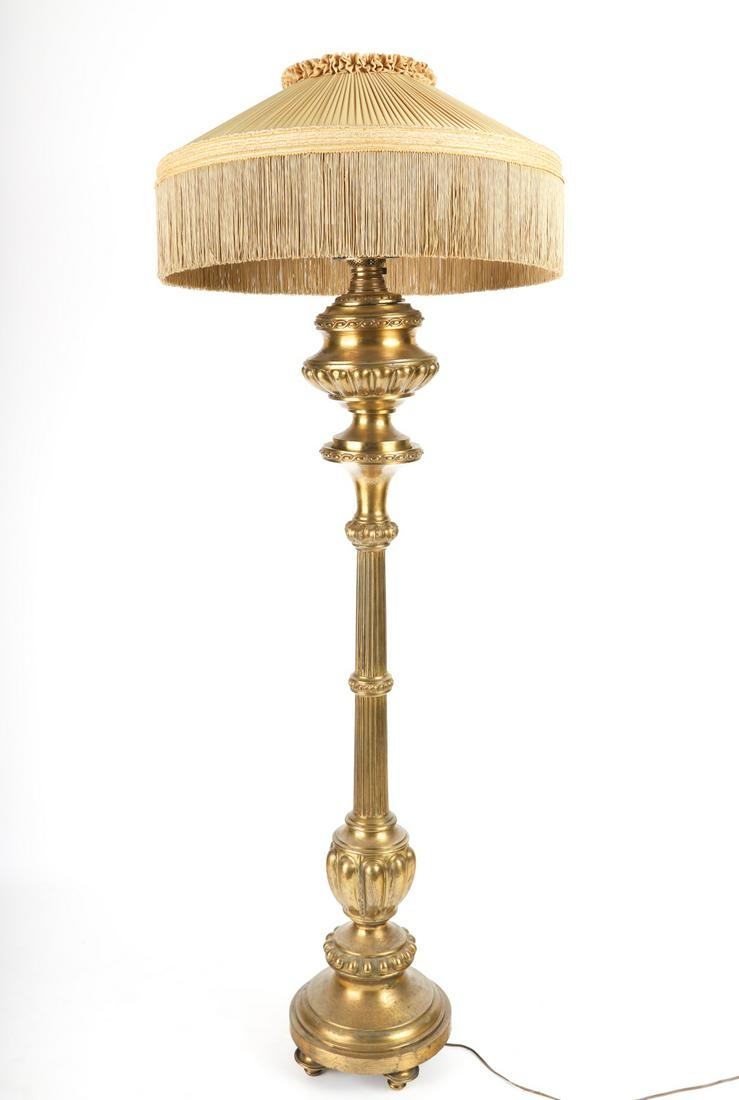 FANCY BULBOUS FORM VICTORIAN BRASS FLOOR LAMP (1 of 9)