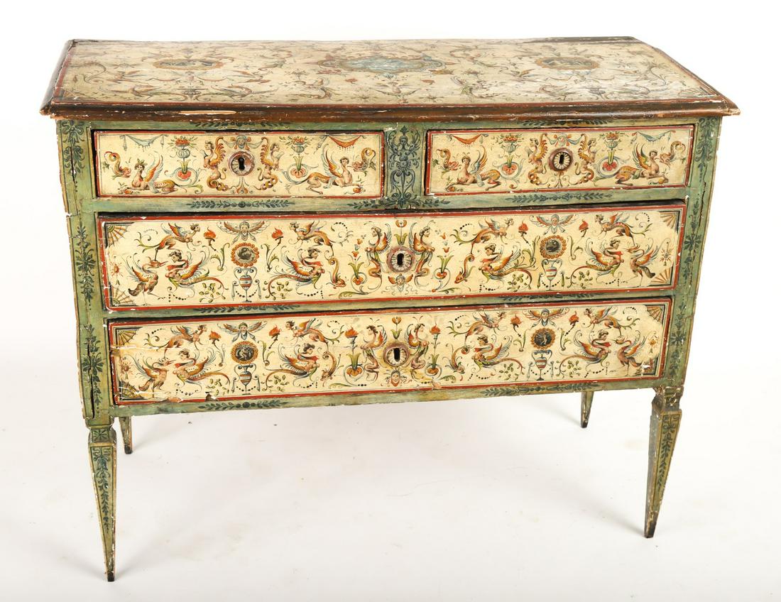 (18th c)  CONTINENTAL PAINT DECORATED COMMODE (1 of 20)