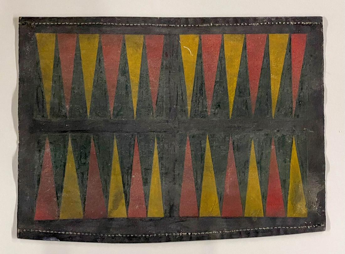 RARE & UNUSUAL BACKGAMMON GAME BOARD ON SAIL CLOTH (1 of 2)
