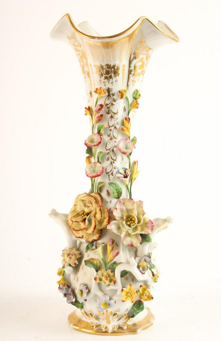 CONTINENTAL PORCELAIN VASE with APPLIED FLOWERS (1 of 8)