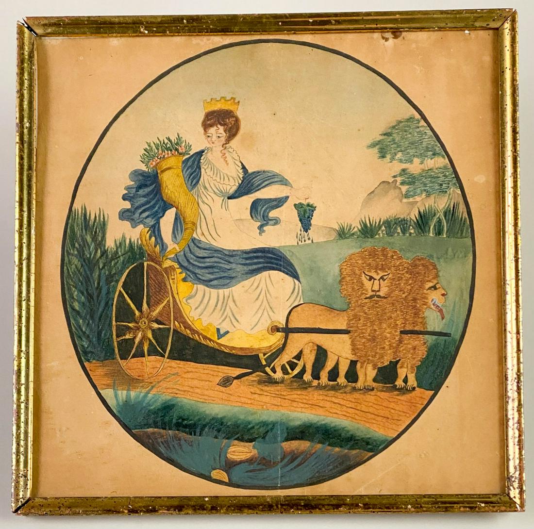 EARLY 19th CENTURY FOLK ART WATERCOLOR (1 of 2)