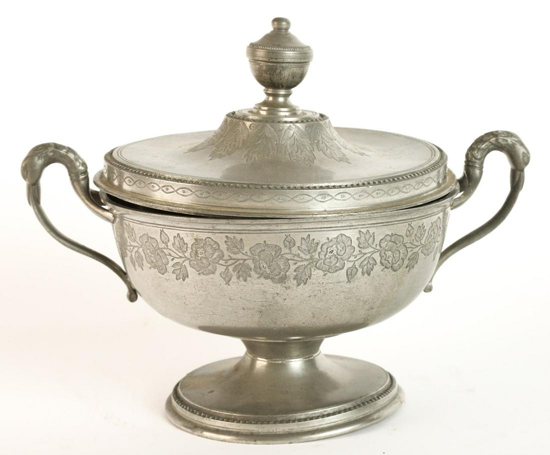 FIGURAL PEWTER URN with BAND of ROSES (1 of 10)