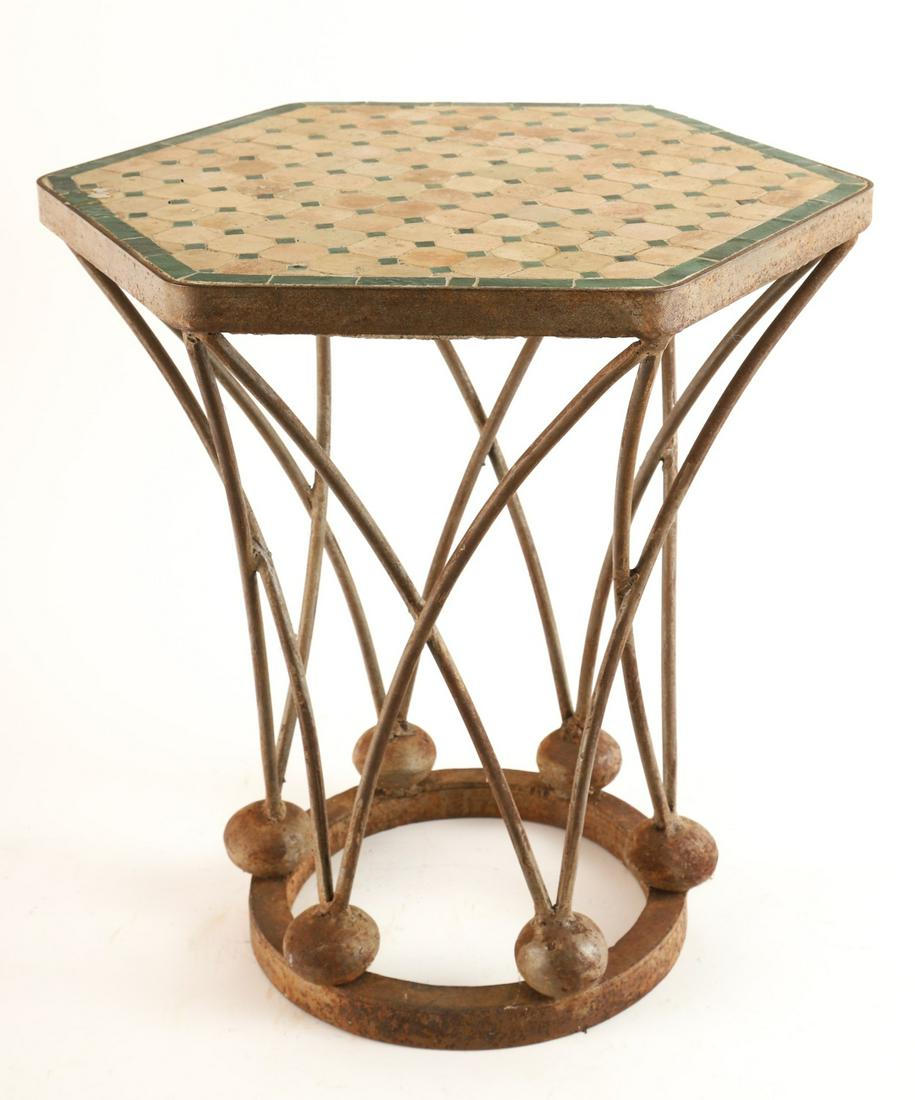 HEXAGONAL TILE-TOP PATIO STAND on IRON BASE (1 of 7)