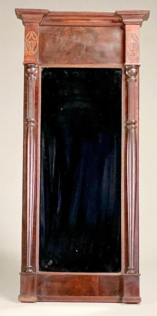 SHERATON CARVED MAHOGANY MIRROR. (1 of 8)