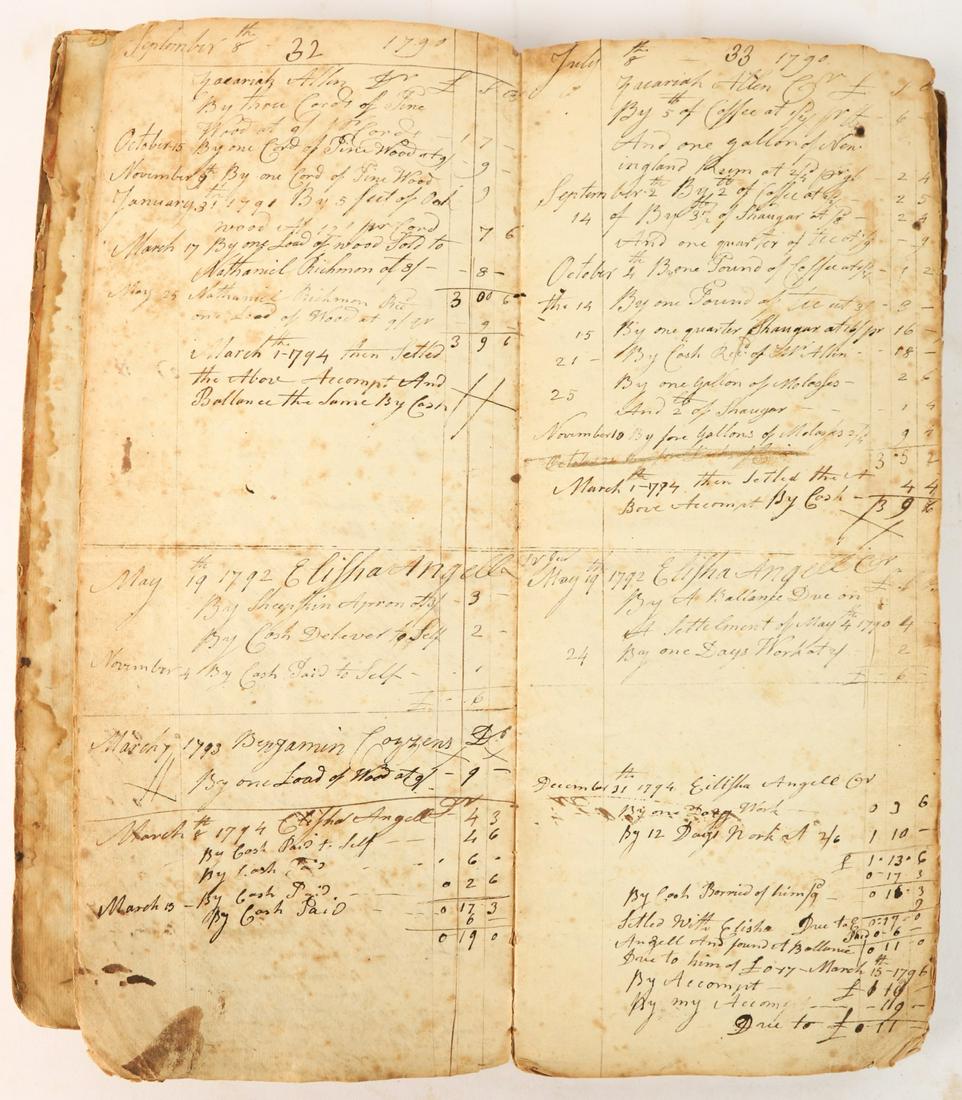 1787-1798 and 1809-1828 ORCHARD ACCOUNT BOOK: Accounting for apples, peaches, shoeing horses. 14 1/2 x 7 inches Condition: Good, (2) separate ledgers combined.