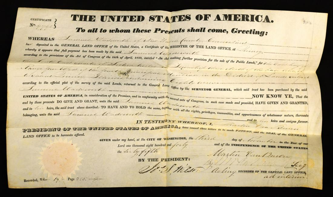 1840 PRESIDENT MARTIN VAN BUREN SIGNED LAND DEED (1 of 8)